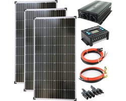 Complete set van 3 zonnepanelen 130 Watt met omvormer en laadregelaar voor zonne-energie