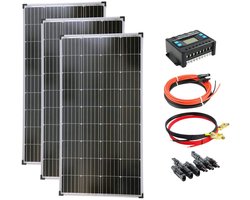 Complete set van 3 zonnepanelen van 130 Watt met laadregelaar voor fotovoltaïsche eilandinstallaties