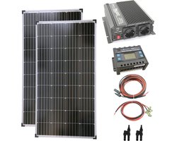 Complete zonne-energieset: 2 x 130W zonnepanelen, 1000W omvormer en laadregelaar