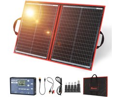 DOKIO 100W 12V Opvouwbaar Zonnepaneel Kit Monokristallijn met Zonnecontroller (2 USB-uitgangen) voor 12V Batterijladen, Caravan, Camper, Boot, Kampeerauto