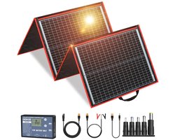 DOKIO 160W Kit Opvouwbaar Draagbaar Monokristallijn Zonnepaneel met 2 USB-poorten voor Buitenactiviteiten