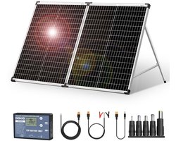 DOKIO Zonnekoffer 100W 18V met zonneladeregelaar (2 USB-poorten) Voor 12V batterij Inclusief transporttas