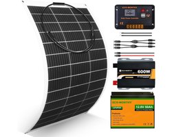 Flexibel Zonnepaneel Set 130W 12V met Lithium Accu, Zuivere Sinus Omvormer en Laadregelaar voor Caravan en Camper
