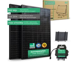 HAITAI SOLAR - Zonnepanelen met stekker - Zonnepanelen Compleet Pakket - Stekker Zonnepanelen - 2x Full-Black & Dubbelzijdig 425WP Zonnepanelen Set - 800W/600W Micro Omvormer met Montage set - Geschikt voor Balkon, Tuinhuis, Platdak en meer
