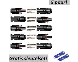 JT&T 5 Paar MC4 Connectors + mc4 Sleutelset - MC4 set gratis MC4 Sleutelset