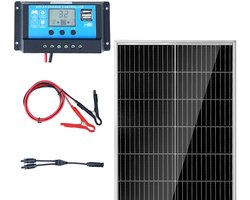 Monokristallijn Zonnepaneel Set 200 W, 2 Panelen + Controller, 23% Efficiëntie, IP68 Waterdicht voor Camper, Boot, Kamperen, Off-Grid, Monokristallijn PV Paneel