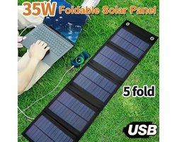 Opvouwbaar Zonnepaneel 35W – USB Oplader voor Camping, Noodpakket, Reizen - Compatibel met telefoons en laptops