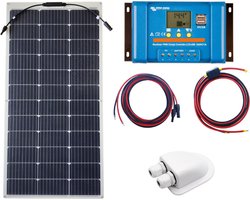 Set Flexibel Zonnepaneel 110Wp 12V Caravan, Camper, Boot, Tent of Tuinhuisje - Victron Energy BlueSolar PWM 10A LCD&USB laadregelaar - Zonnepaneel Compleet Pakket - Dakdoorvoer - Plug-Play set schematische tekening en handleiding-Monokristallijn