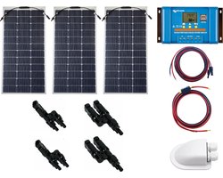 Set Flexibel Zonnepaneel 330Wp 12V Caravan, Camper, Boot, Tent of Tuinhuisje - Victron Energy BlueSolar PWM 30A LCD&USB laadregelaar - Zonnepaneel Compleet Pakket - Dakdoorvoer - Plug-Play set schematische tekening en handleiding-Monokristallijn