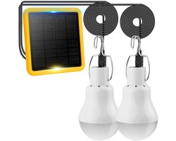 Set van 2 Draagbare LED Lampen op Zonne-energie met Zonnepaneel en Oplaadkabel