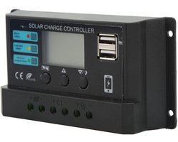 Solar Charge Controller, 12V 24V Zonnepaneel Batterij Intelligente Regelaar met Dubbele USB-poort Auto Parameter Verstelbare LCD-scherm Zonnepaneelregelaar, met Circuitbeveiliging (30A)