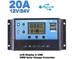 Solar Laadregelaar 20 AMP - LCD DC 12V - 5V USB - Zonnepaneel - Levay ®
