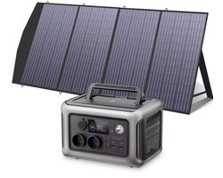 Solar Powerstation R600 + Zonnepaneel 140W - Output 600W - Capaciteit 299Wh - 1200W Piek - Snelladen - Draagbare Power Station Generator - USB - AC 220V - DC - Camping - Noodstroom - Zonnegenerator