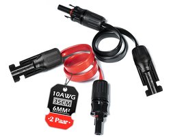 Solarkabel, vensterdoorvoer, 6 mm², 2 paar 35 cm, MC-4 fotovoltaïsche kabels, vensterdoorvoer, flexibel, IP67 waterdichte platte zonne-aansluitkabel met stekker en koppeling voor PV