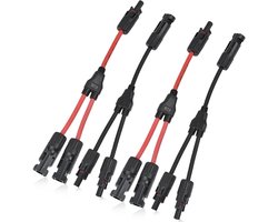 TOVBMUP Zonnepaneelkabel - Y-splitter - Zonnepaneelkabel - MMF+FFM - Geschikt voor parallelle fotovoltaïsche verbindingen - Zonnepaneelconnectoren - Y-tak parallelle adapters geschikt voor zonne-aansluitingen - 2 rode + 2 zwarte