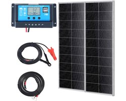 VEVOR 200W Zonnepaneel Set van 2 12v Monokristallijne Zonnemodule Plus Laadregelaar 16,66a Zonnestelsel Conversiepercentage van 23% Compatibel met Agm, Gel, Fld, Li Accu's Ideaal voor Campers, Jachten, Accessoires