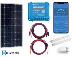 Victron Energy Zonnepanelen Set Bluetooth – Set Vast Zonnepaneel 185Wp - Caravan, Camper, Boot, Tent - zonnepaneel Compleet Pakket - Kabel met connectoren - Plug-Play set schematische tekening en handleiding - Monokristallijn