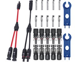 Y-verdeler zonnepaneel-kabel set voor parallelle aansluiting - 1 paar met 4 paar zonnepaneelstekkers