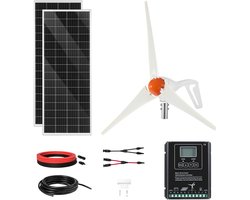 Zonne- en Windenergie Set - Hybride Off-Grid Kit 12V 400W - 2x 100W Monokristallijn Zonnepanelen - 200W Windturbine - MPPT Hybride Controller - Voor Camper, Boot En Thuis