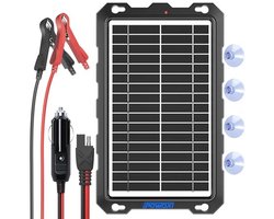 Zonnebatterij Trickle Charger 12V - Draagbaar en Waterdicht voor Auto, Motorfiets, Boot en Meer