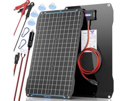 Zonnepaneel Acculader - Draagbare Lader - Accu Onderhoud - ETFE Materiaal - 30 Watt - Zwart