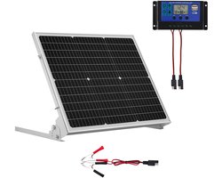 Zonnepaneel Set - Monokristallijn 12V 50W - Met MPPT Laadregelaar - Verstelbare Montagebeugel - IP65 Waterdicht - Voor Auto Boot Camper Aanhanger - Accu Opladen