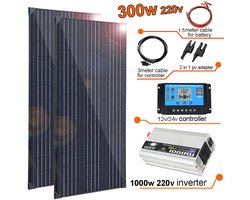 Zonnepaneel - Zonnepanelen - Zonne-energie - Zonne-kit - 12V Module - Aluminium Frame Lichtgewicht Fotovoltaïsch Paneelsysteem - 300W - 220V Inverter - Waterdicht - voor Boot - Camper - Caravan - RV - Tuin
