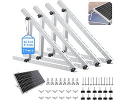 Zonnepaneelhouders Plat Dak 114 cm - Verstelbare Hoek 0-90 Graden, Geschikt voor 100W-600W Zonnepanelen