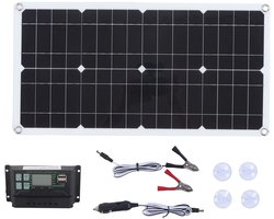 Zonnepaneelset, 250W 12V/24V waterdicht draagbaar zonnepaneel startersset met 250W monokristallijn zonnepaneel + 10A laadregelaar voor camper, auto, boot, aanhanger, marine, huis en camping