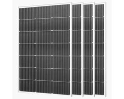 Zonnepanelen - Monokristallijn 100 W set van 4 - MC4-aansluiting - Aluminium frame - IP65 waterdicht - Off-grid gebruik - Voor balkon, boot & camper - Geschikt voor plat dak