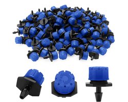 200 Stuks Irrigatie Druppelaar Sprinklers 1/4 Inch - Verstelbaar en Anti-Verstopping - Voor Tuin, Gazon, Serre - Blauw