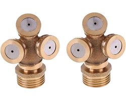 2x Messing Vernevelaar Sproeikop (3-Kops) - 1/2 Inch Buitendraad - Tuinsproeier voor Irrigatie, Verkoeling & Kas - Hoge Druk Mist Nozzle