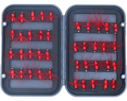 - 40-delige Rode Mier Vissen Vliegen Kit voor Forel en Zalm - Compleet Vliegen Vissen Set met Mier Lokken in Doos