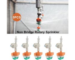 Druppelsysteem met 360° roterende sproeikoppen voor tuinirrigatie - 5 stuks met antidruppel-technologie - Geschikt voor bloembedden, moestuinen en gazon