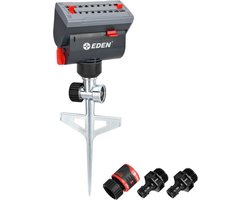 Eden 94145 4-weg verstelbare mini turbo oscillerende sproeier met step spike-tandwielaandrijving, Heavy Duty, tuinbewateringssysteem, tuin en gazons, dekking tot 4069 m²