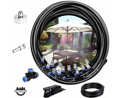 Geschikt voor Misting System, 10M Irrigatiesysteem Buiten Misting System Koelsysteem Ideaal voor Gazebo Tuin Patio 12 Sproeiers (Zwart)