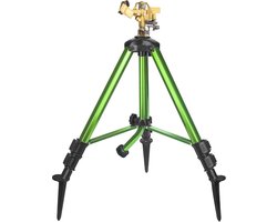 Impactsproeier op statief met pennen- 360 graden grootoppervlak sproeier met verlengpoten- verstelbare messing sproeikop en 3/4" NH-inlaatslangaansluiting