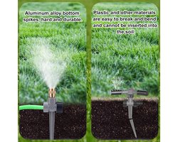 Jhubers Goods - Metalen Gazonsproeiers - Tuin- en Terrasbesproeiing - Automatische Sproeiers Op Spikes - 360° Dekking - Verstelbare Messing Sproeikop - Accessoires - Geschikt voor Gras en Terras - Set van 2