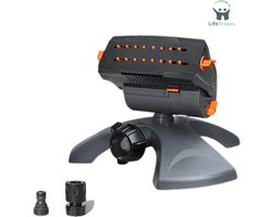 LifeStages - Zwenksproeier - 16 Sproeikoppen - Tuinsproeier Met Snelle Aansluiting En Grote Voet - Watersproeier - Instelbare Breedte - Bereik En Debiet - Grijs