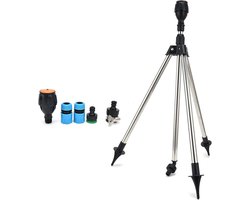 Roterende sproeier met statief voor automatische tuinirrigatie, 360 graden rotatie, eenvoudig verstelbaar en duurzaam.