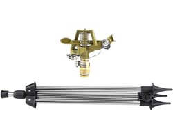 RVS gazonsproeier met 360 graden instelling en telescopische steel voor tuinirrigatie en besproeiing, waterbesparend.