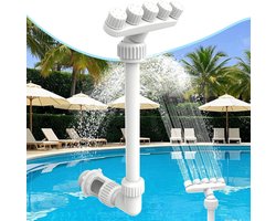 Verstelbare zwembadfontein met 5 sproeiers voor boven- en ondergrondse zwembaden, 360° draaibaar, met 2 adapters, zeer efficiënte koelwatervalsproeier en beluchter (2025 verbeterde versie)