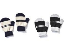 2 Paar Baby Dreumes Jongens Wanten - 1-3 Jaar - Grijs en Zwart Gestreept - Warme Handschoenen