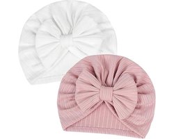 2-pack babymutsjes - Zachte elastische baby bandana's - Zomer- en herfst baby mutsjes - Pasgeboren peutermutsjes - Mutsen - Geschikt voor baby's van 0 tot 12 maanden oud