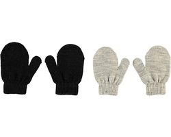 2-Pack Gebreide Baby Wanten – Zwart en Grijs – Winteraccessoire voor 0-2 Jaar – Unisex Babyhandschoenen