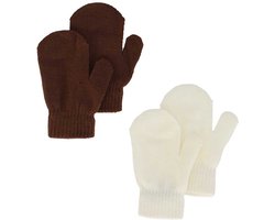2 Pack - Gebreide Baby Wantjes - Bruin en Crème - 0-2 jaar - baby wantjes – gebreide baby wantjes – warme babyhandschoenen – baby accessoires winter – meisjes en jongens wantjes – acryl baby wantjes – lichte wantjes baby