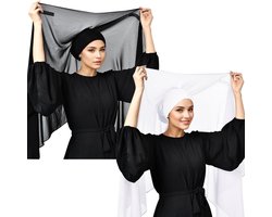 2 Stks Vrouwen Instant Chiffon Hijab met Ingebouwde Magneet en Genaaide Undercap Chiffon Hoofd Wrap Onder Sjaal Caps