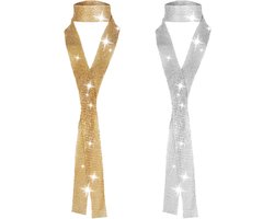 2 stuks glitterende pailletten sjaal voor dames, sprankelende metallic sjaal, 70s glitter halsdoek discozilver met metalen pailletten voor meisjes, avondfeestje, bruiloft