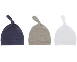 3-Pack Newborn Babymutsjes met Knoop – Navy Blauw – Zachte Katoenen Mutsjes voor Pasgeboren Baby’s