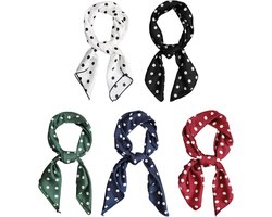5-pack klein vierkant sjaaltje - creatief design, imitatiezijde - damessjaal accessoire in meerdere kleuren